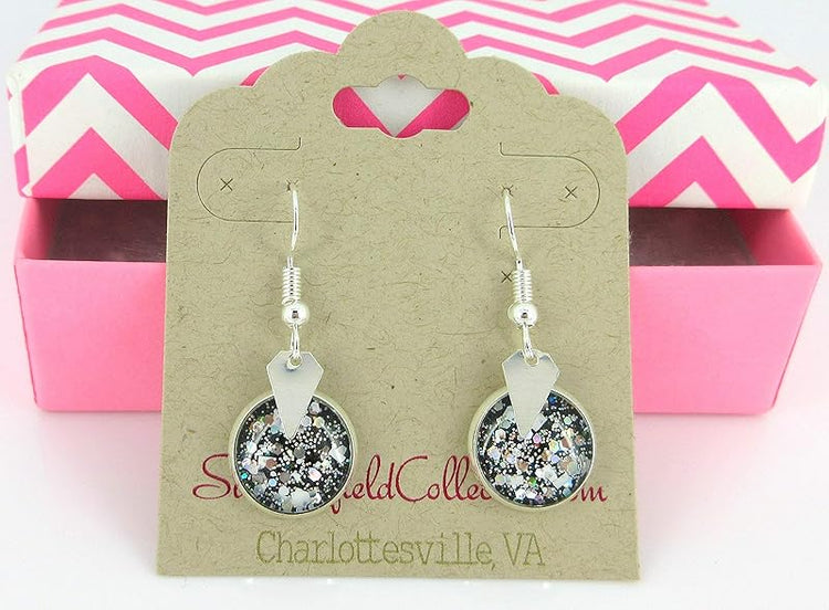 Summerfield Collection Silver-tone Black and White Glitter Glass Geometric Charm Dangle Earrings
