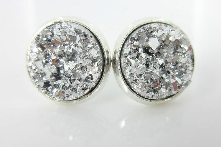 Summerfield Collection Trio Silver-tone Stud Earrings Faux Druzy Stone Orange AB Black Set 12mm