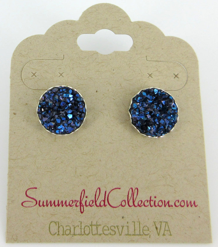 Silver-tone Faux Druzy Stone Stud Earrings 12mm