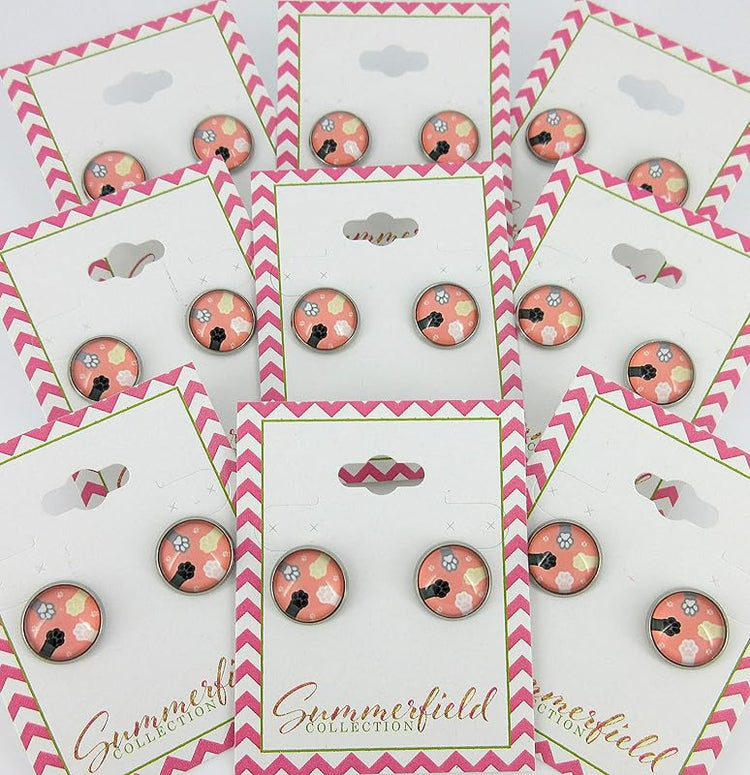Summerfield Collection Stainless Steel Cat Paw Print Glass Stud Earrings 12mm (Peach)