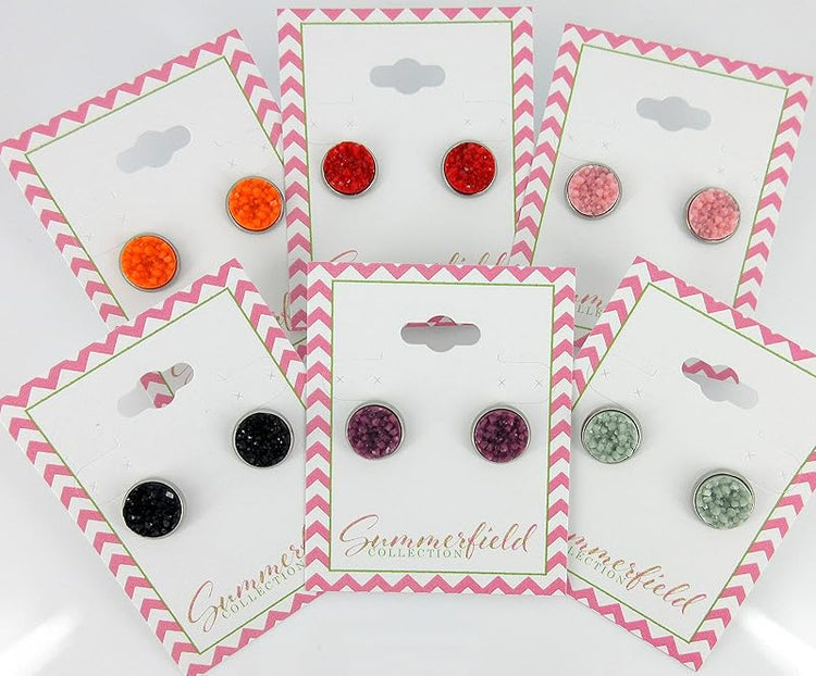 Summerfield Collection Stainless Steel Matte Faux Druzy Stone Stud Earrings 10mm (Orange)