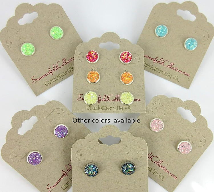 Summerfield Collection Silver-tone Pastel AB Faux Druzy Stone Stud Earrings 8mm (Aqua Blue)