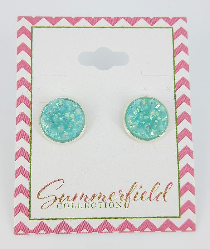 Summerfield Collection Silver-tone Pastel AB Faux Druzy Stone Stud Earrings 12mm (Aqua Blue)