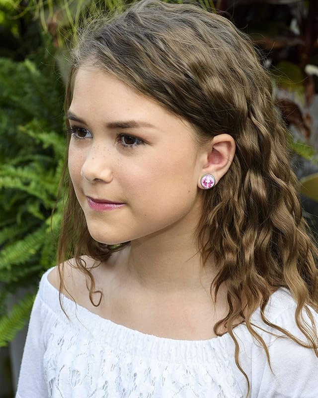 Summerfield Collection Stainless Steel Pink and White Ballet Dancer Printed Glass Stud Earrings 12mm