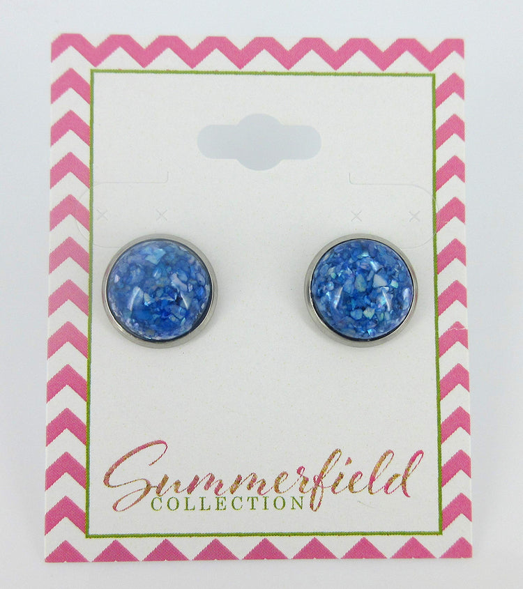Stainless Steel Blue Faux Shell Stud Earrings 12mm