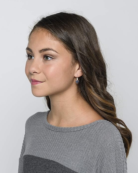 Silver-tone Metallic Faux Druzy Stone Lever-back Drop Earrings 12mm (Blue)