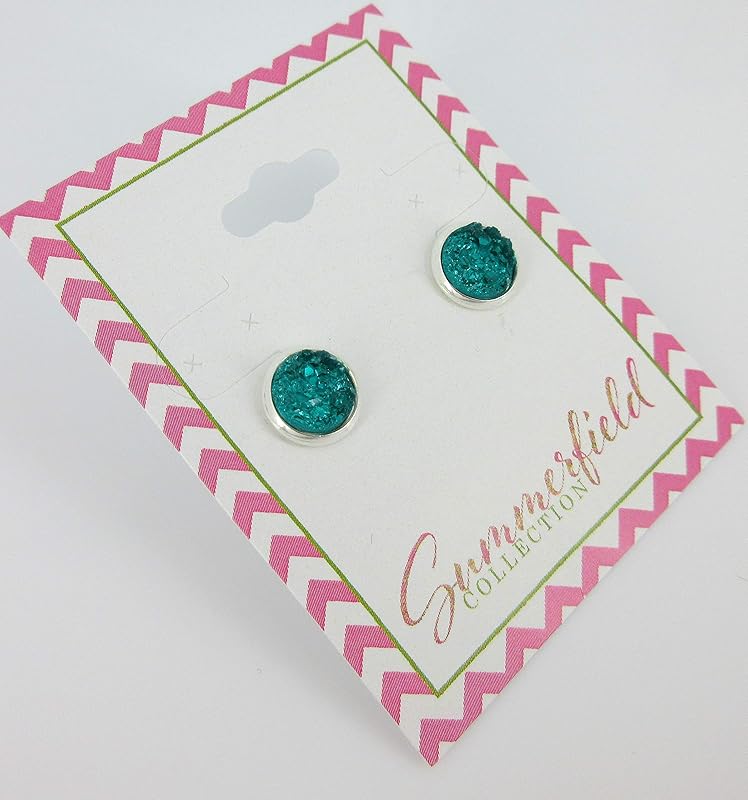 Summerfield Collection Silver-tone Caribbean Blue Faux Druzy Stone Stud Earrings (8mm)