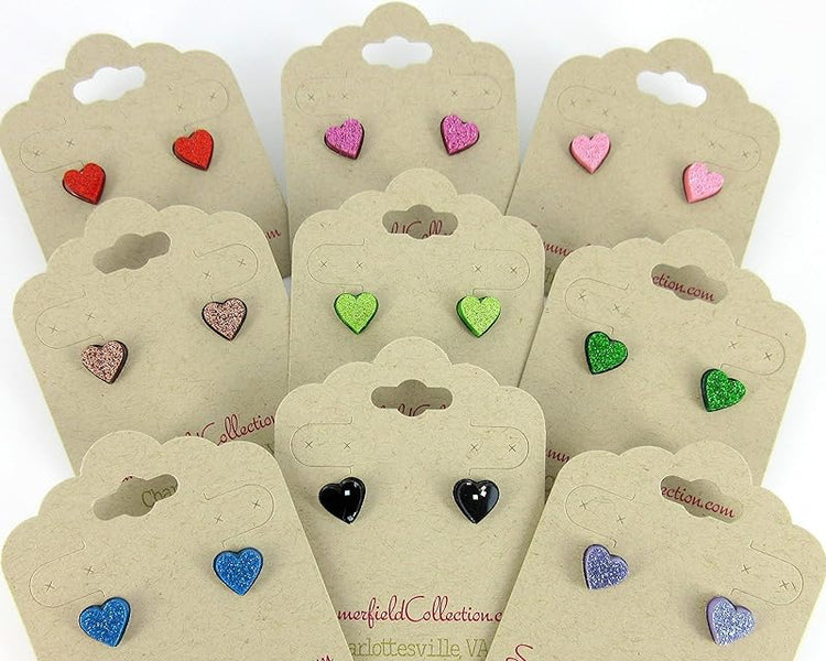 Summerfield Collection Stainless Steel Glitter Acrylic Heart Stud Earrings 8mm (Lilac Purple)