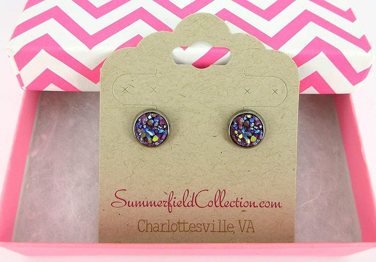 Summerfield Collection Hematite-tone Faux Druzy Stone Stud Earrings 8mm (Maroon)