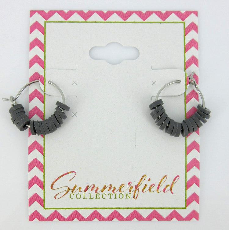 15mm Stainless Steel Polymer Clay Katsuki Bead Hoop Earrings (Charcoal Gray)