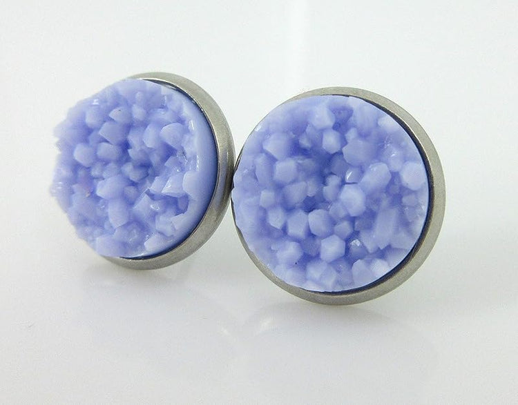 Summerfield Collection Stainless Steel Purple Faux Druzy Stone Stud Earrings 12mm (Periwinkle)
