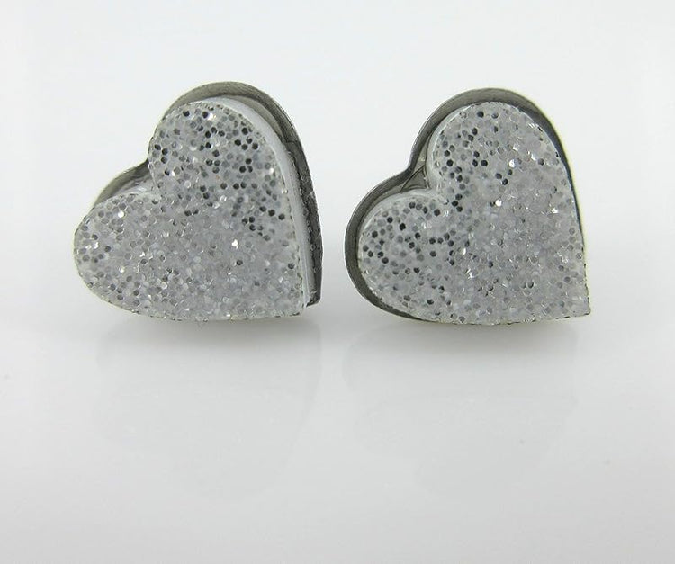 Summerfield Collection Stainless Steel Glitter Acrylic Heart Stud Earrings 8mm (Silver and White)