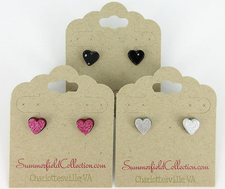 Summerfield Collection Stainless Steel Glitter Acrylic Heart Stud Earrings 8mm (Black and Silver)