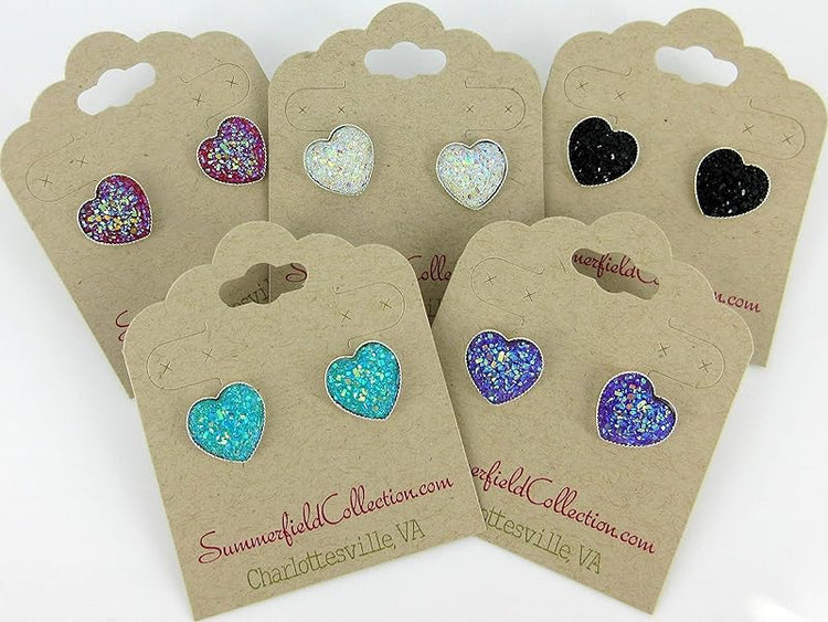 Summerfield Collection Silver-tone Heart Faux Druzy Stone Stud Earrings 12mm (Purple AB)