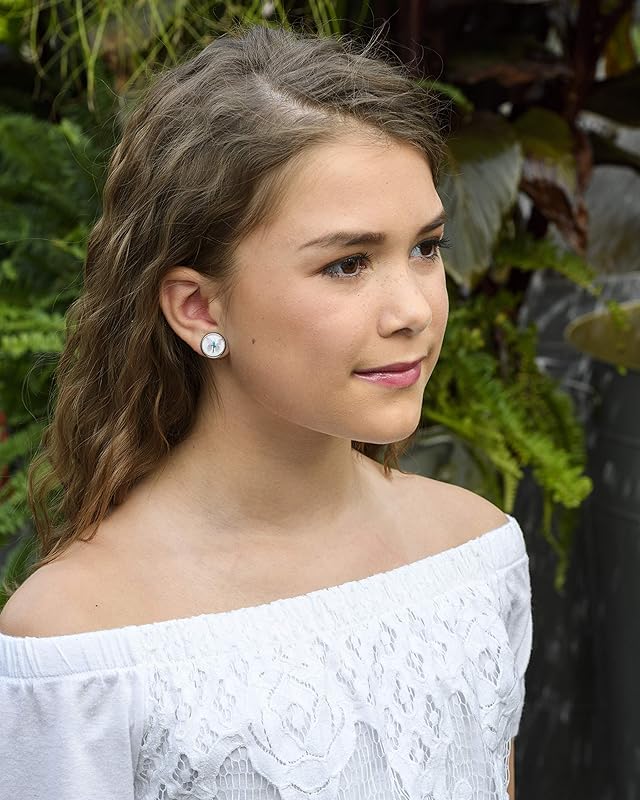 Summerfield Collection Stainless Steel Butterfly Ballet Dancer Printed Glass Stud Earrings 12mm