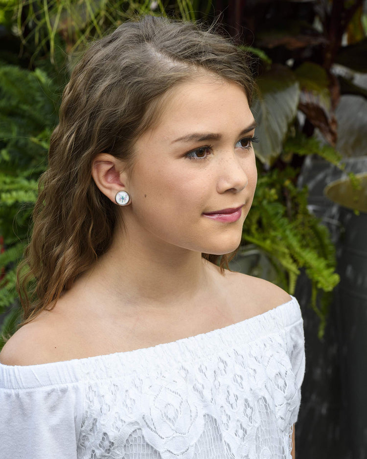 Stainless Steel Butterfly Ballet Dancer Printed Glass Stud Earrings 12mm