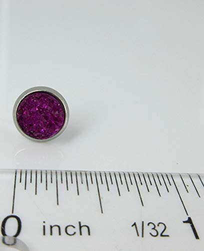 Stainless Steel Deep Magenta Faux Druzy Stone Stud Earrings 8mm