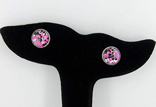 Stainless Steel Pink Purple White Black Glitter Glass Stud Earrings Hand-painted 10mm