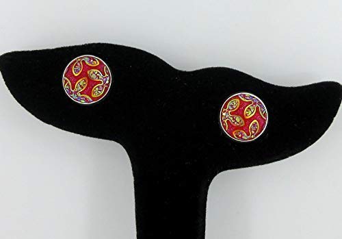Silver-tone Red Frosted Flower Metallic Rainbow Stud Earrings 12mm