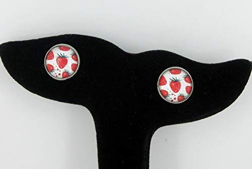 Stainless Steel Strawberry Printed Glass Stud Earrings 12mm