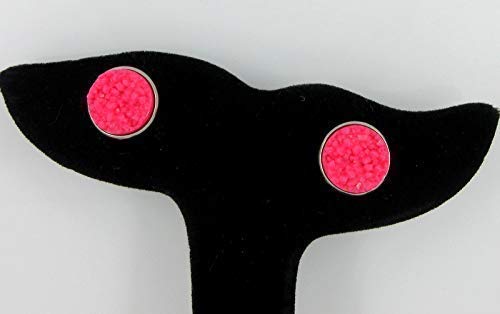 Duo Endless Summer Stainless Steel Neon Pink and Yellow Faux Druzy Stone 12mm Stud Earrings Set