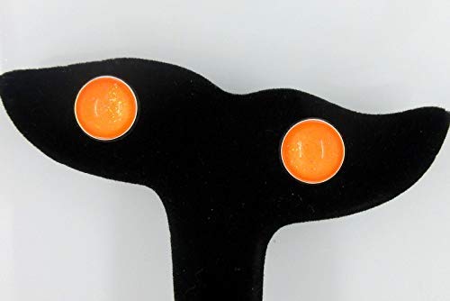 Silver-tone Neon Orange Glitter Glass Stud Earrings Hand-painted 12mm