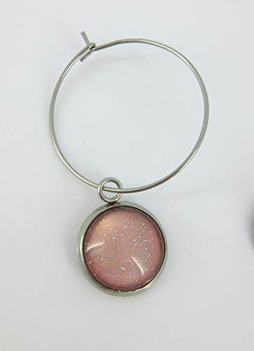 Stainless Steel Light Pink Glass Charm Hoop Earrings Hand-painted 1"