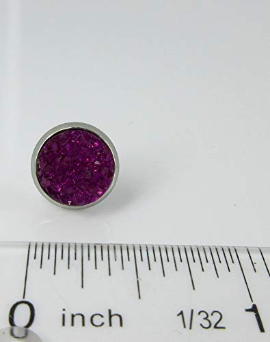 Stainless Steel Deep Magenta Faux Druzy Stone Stud Earrings