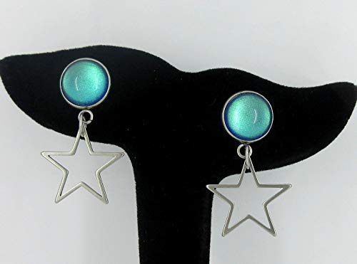Stainless Steel Neon Tropical Summer Glass Stud and Star Dangle Trio Earrings Set