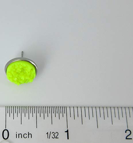 Duo Endless Summer Stainless Steel Neon Pink and Yellow Faux Druzy Stone 12mm Stud Earrings Set