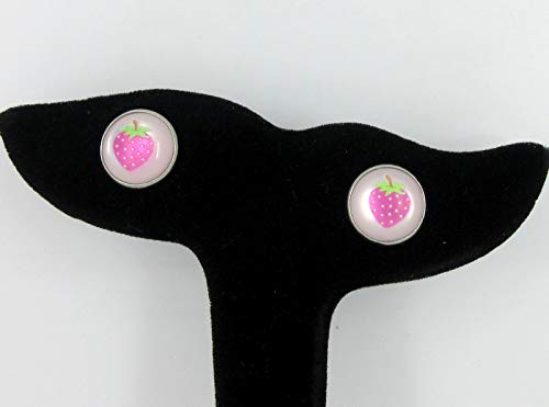 Stainless Steel Strawberry Resin Stud Earrings 12mm