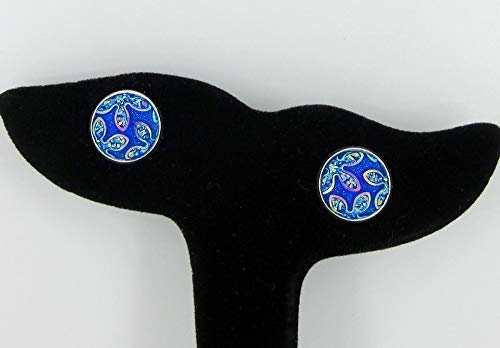 Silver-tone Royal Blue Frosted Flower Metallic Rainbow Stud Earrings 12mm