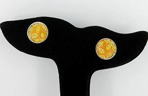 Silver-tone Orange Yellow Frosted Flower Metallic Rainbow Stud Earrings 12mm