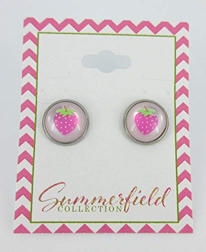 Stainless Steel Strawberry Resin Stud Earrings 12mm