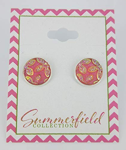 Silver-tone Light Pink Frosted Flower Metallic Rainbow Stud Earrings 12mm