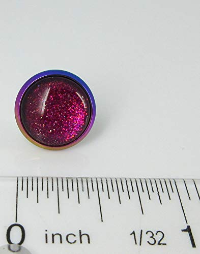Rainbow Stainless Steel Metallic Glitter Glass Stud Earrings Hand-painted 12mm (Pink)