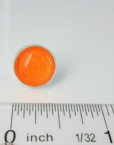 Silver-tone Neon Orange Glitter Glass Stud Earrings Hand-painted 12mm