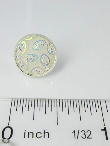 Silver-tone White AB Frosted Flower Metallic Rainbow Stud Earrings 12mm