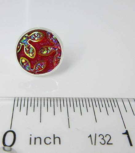 Silver-tone Red Frosted Flower Metallic Rainbow Stud Earrings 12mm