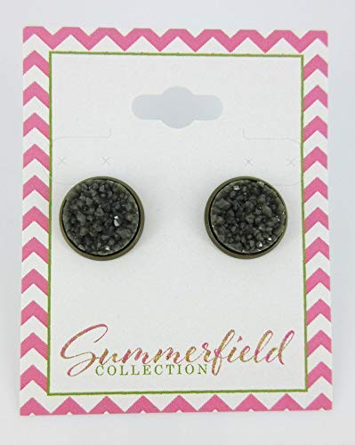 Antiqued Gold-tone Olive Green Faux Druzy Stone Stud Earrings 12mm