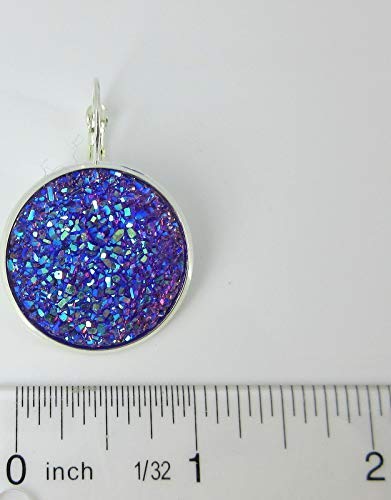 Silver-tone Purple Faux Druzy Stone Lever-back Drop Earrings Large 25mm