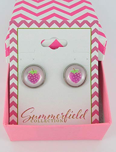 Stainless Steel Strawberry Resin Stud Earrings 12mm