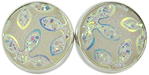 Silver-tone Frosted Flower Metallic Rainbow Stud Earrings 12mm