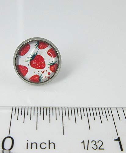 Stainless Steel Strawberry Printed Glass Stud Earrings 12mm