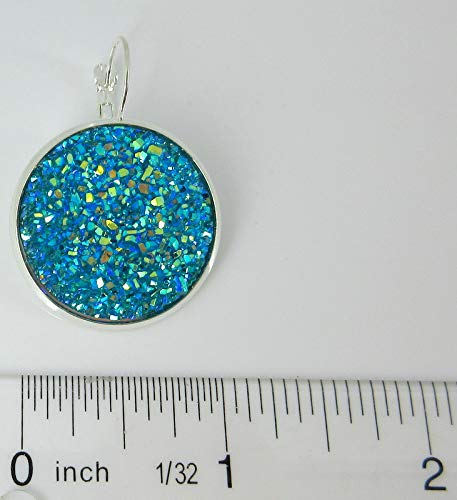 Silver-tone Aqua Blue Faux Druzy Stone Lever-back Drop Earrings Large 25mm