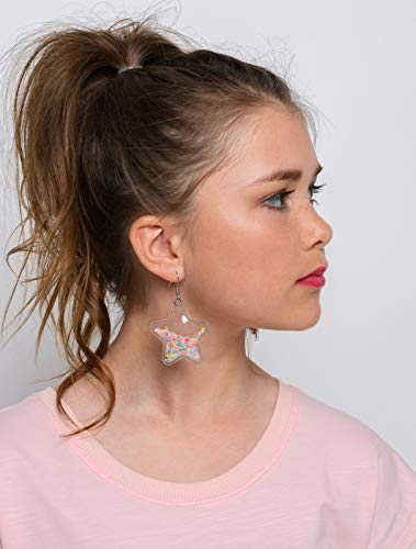 Multi Color Confetti Glitter Shaker Large Star Dangle Earrings Stainless Steel