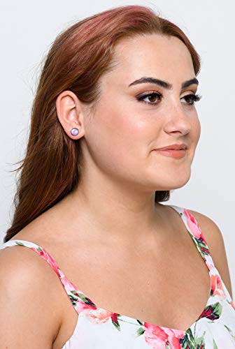 Stainless Steel Lavender Purple Glitter Flake Glass Stud Earrings Hand-painted 8mm
