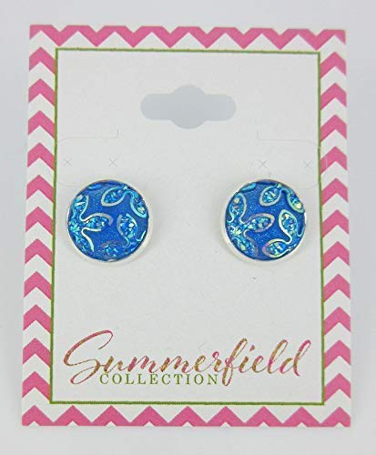 Silver-tone Frosted Flower Metallic Rainbow Stud Earrings 12mm