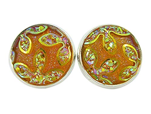 Silver-tone Frosted Flower Metallic Rainbow Stud Earrings 12mm