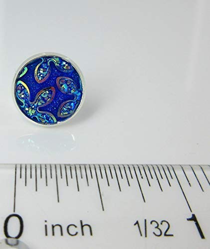 Silver-tone Royal Blue Frosted Flower Metallic Rainbow Stud Earrings 12mm